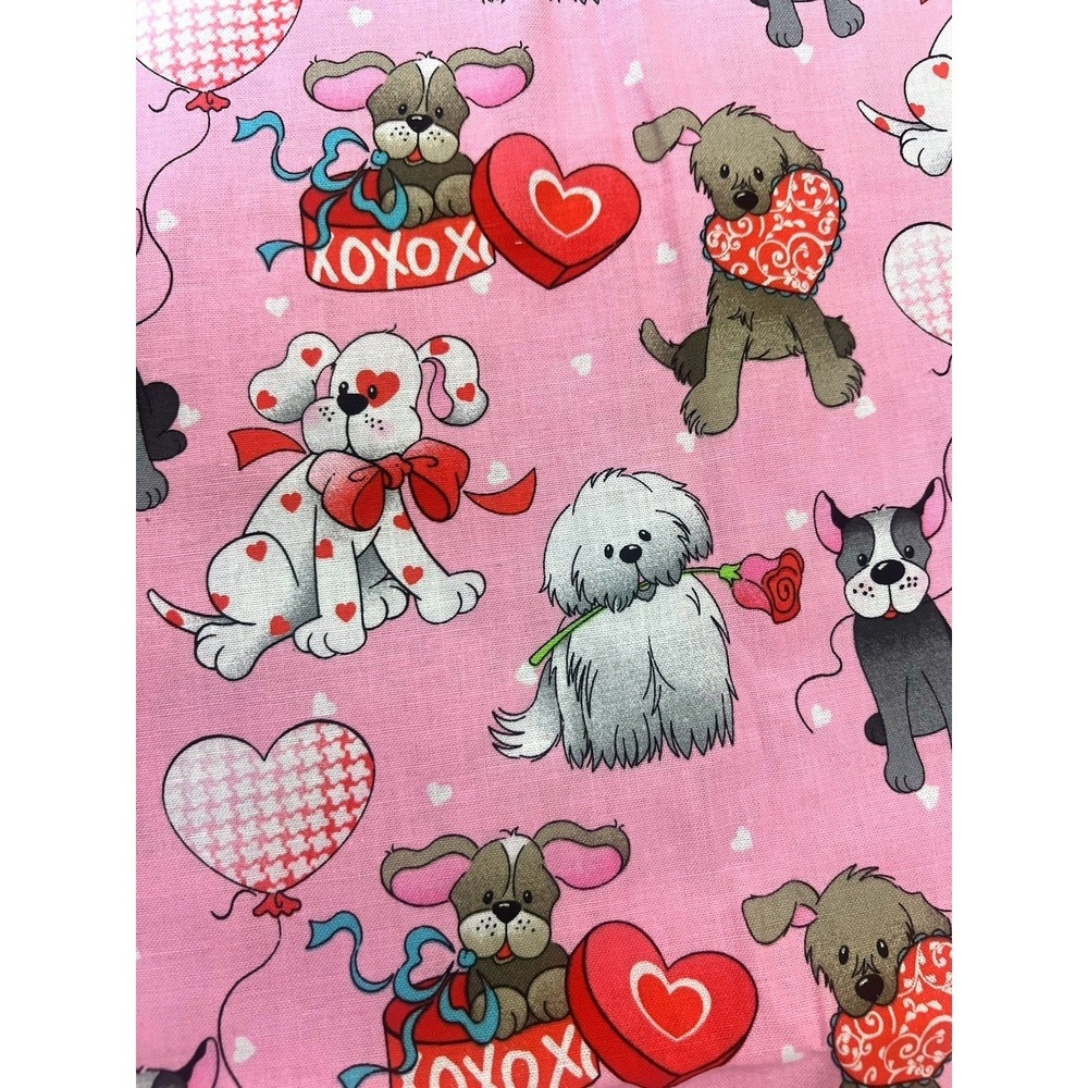 Vtg Patty Reed Dog Valentine Fabric Pet Pink 43"x71" Cotton Quilt 2014 Love Pups